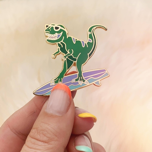 Surfing T-Rex Enamel Pin - Picture 1 of 1
